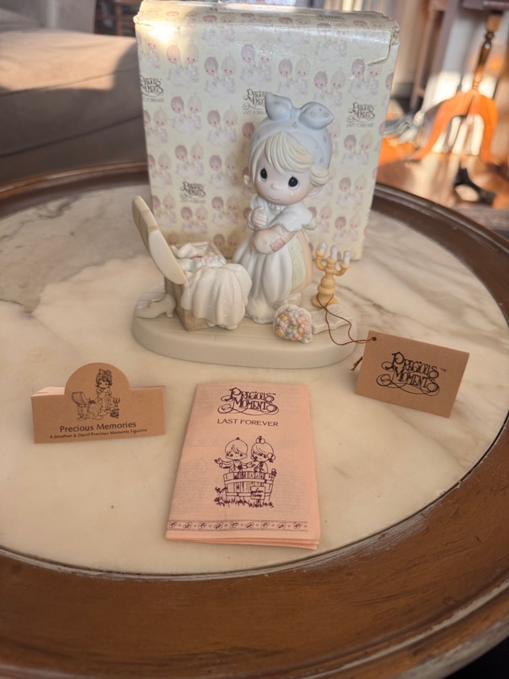 Precious Moments “Last  Forever “1983 Cream, Pale Blue and Pastel Pink Accents